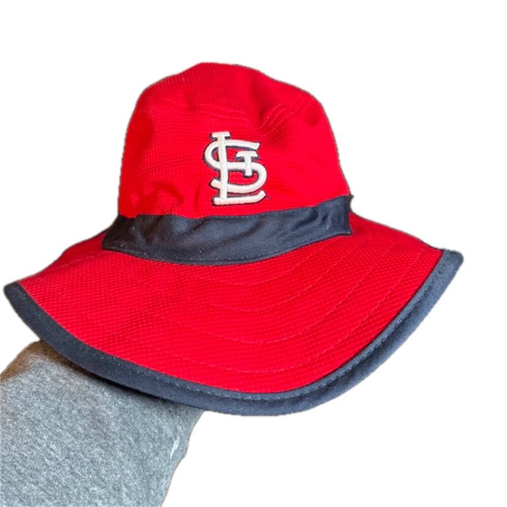 OS Coca Cola Cardinals Bucket Hat Navy Red Strap Chin Cord Baseball Logo